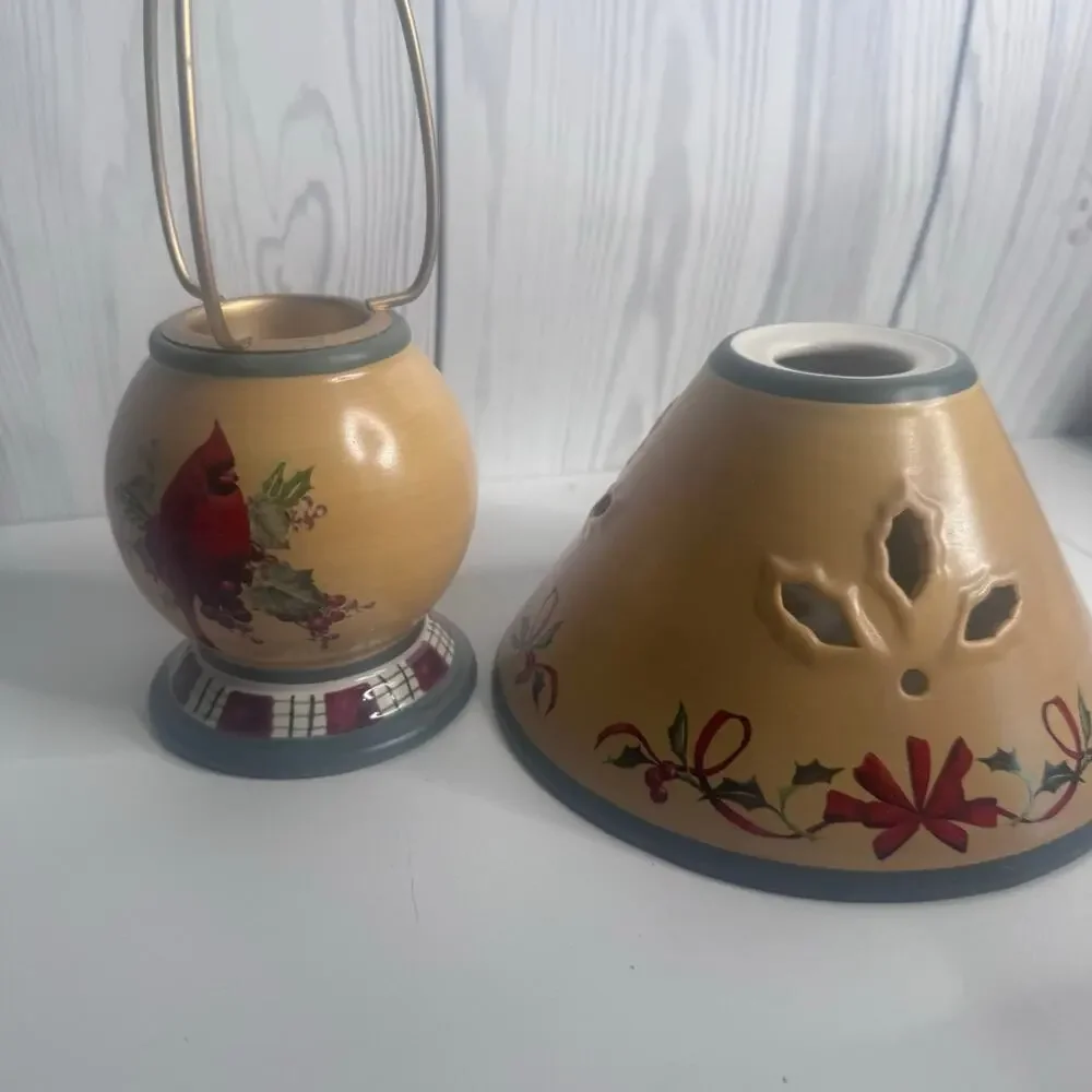 Lenox Candle Lamp Winter Greetings Votive Tea Christmas Light W/Cardinal